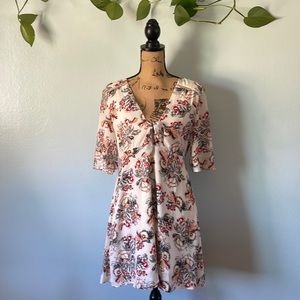 White Floral Flutter Sleeve Dress with Bust Tie